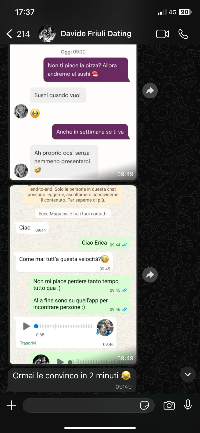 Screenshot risultato Davide